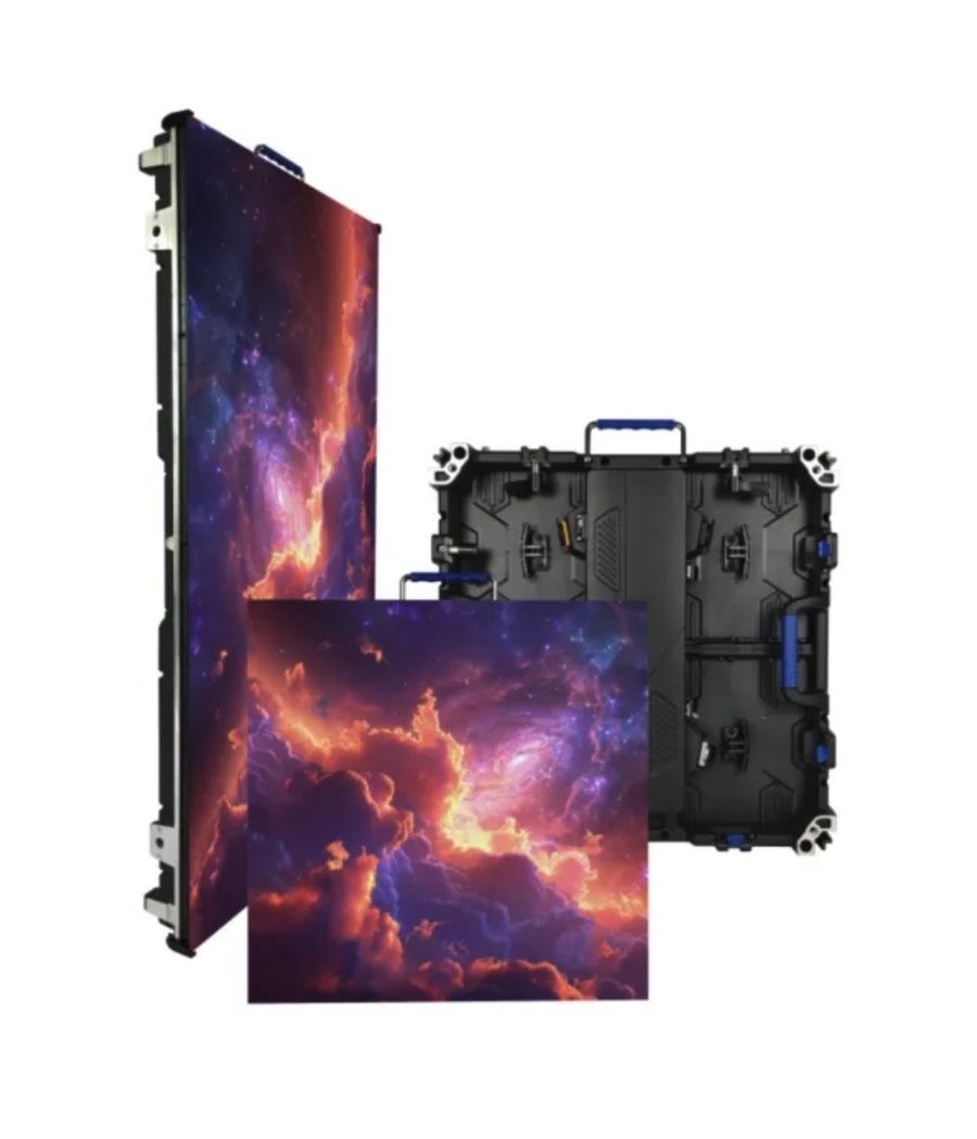 MS Series rental LED panel, front with content and rear view