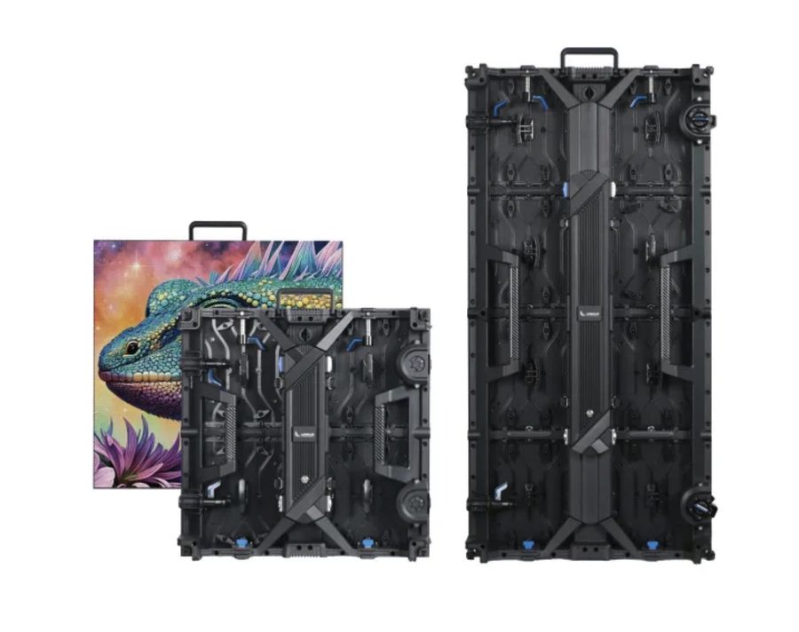 MY Series rental LED panels, front with content and rear views