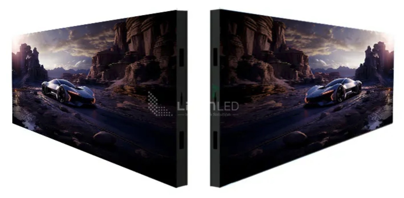 Indoor two-sided LED display unit showing dual-panel construction — manufacturer reference
