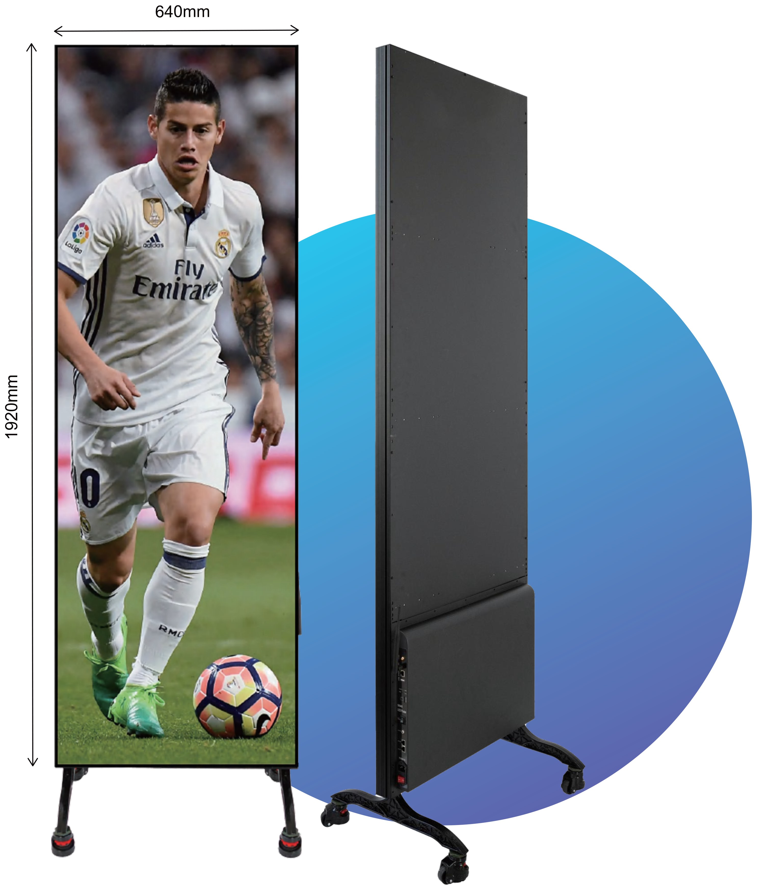 Poster LED indoor rental unit on a mobile stand — manufacturer reference